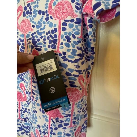 NWT Ladies IBKUL FLAMINGO Pink Blue Polo Golf Shirt size S - Picture 4 of 6